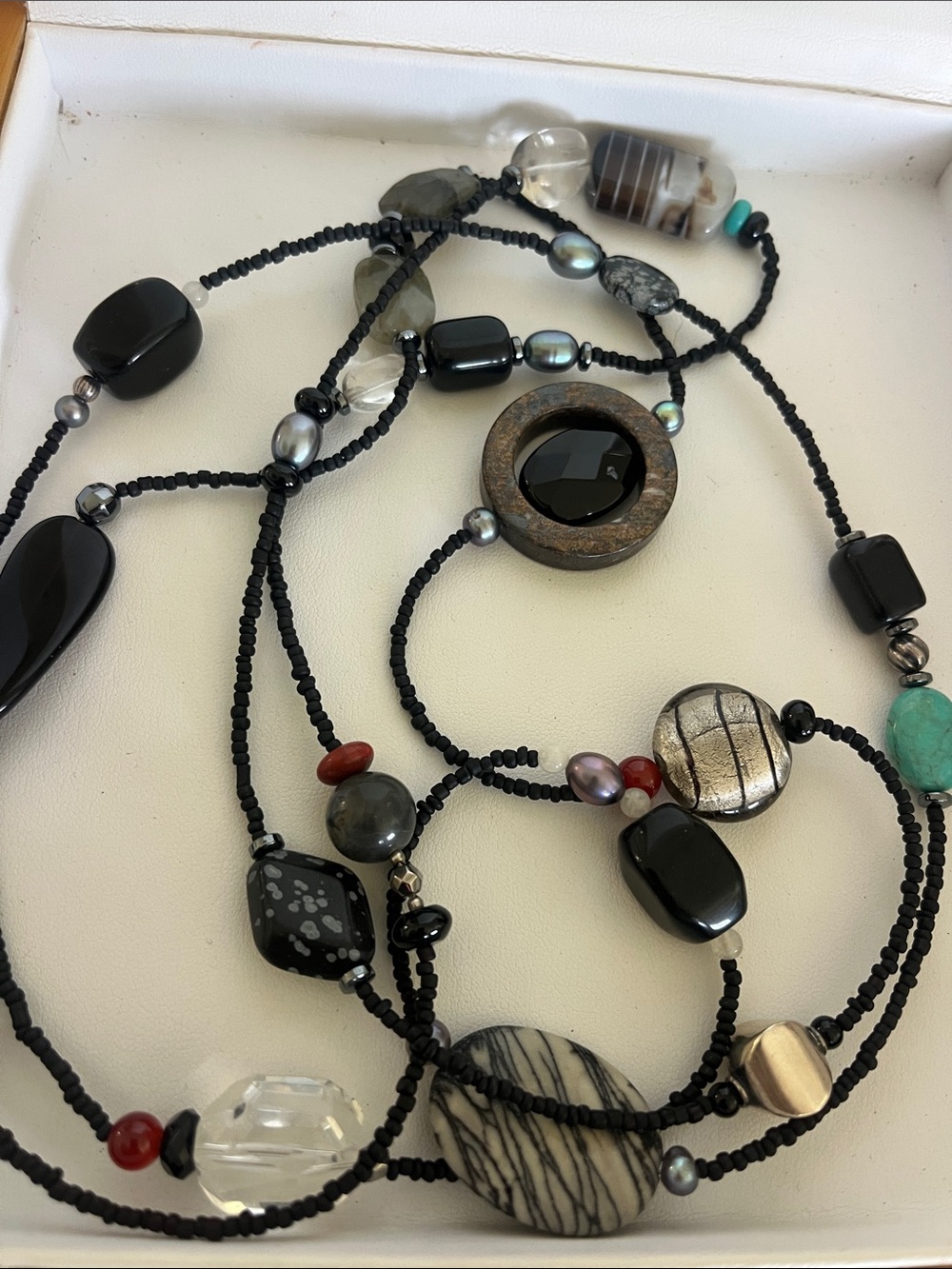 Retired Silpada 60"  BoHo multicolor stone necklace gemstone &  Sterling accents